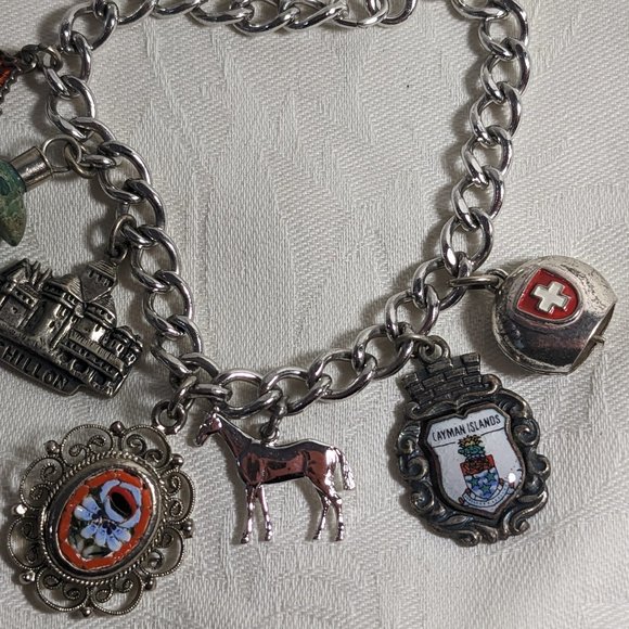 Sterling Silver New Link Eclectic Swiss Charm Bracelets With Seven VintageCharms - Picture 2 of 12
